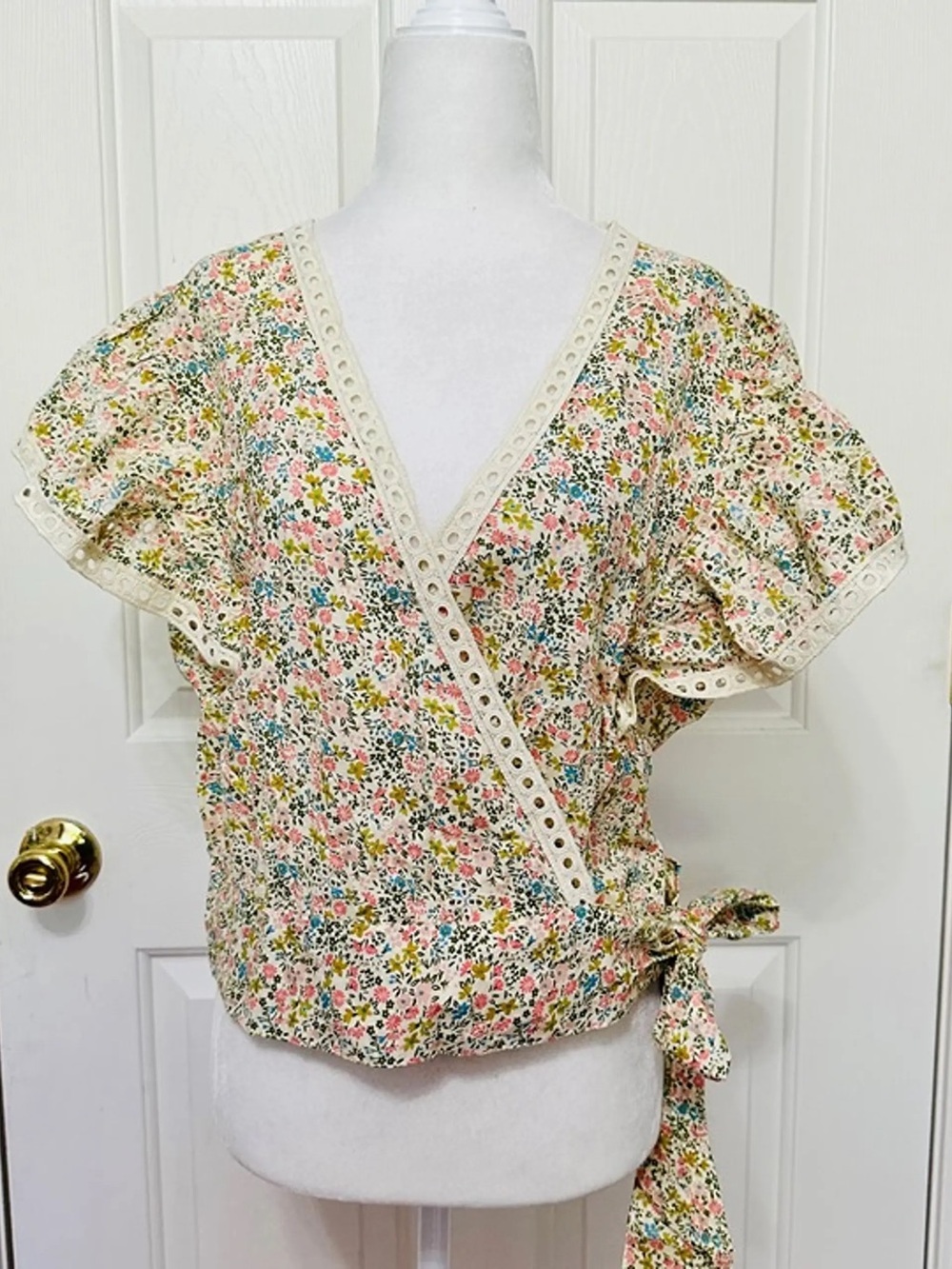 Jennifer Grace Floral Wrap Tie-Front Blouse in Pink Multi